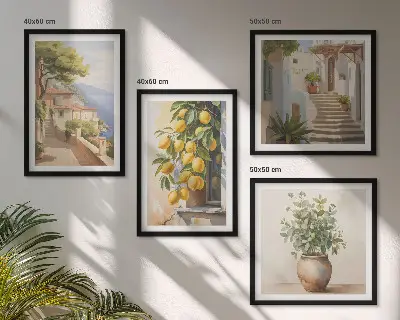 Multi-piece wall decor set flowers in a vase with a sea of lemons