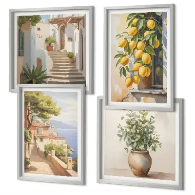 Multi-piece wall decor set flowers in a vase with a sea of lemons