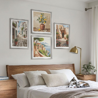 Multi-piece wall decor set Streets, houses, plants, pots