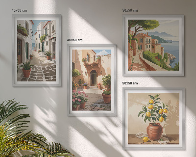 Multi-piece wall decor set Streets, houses, plants, pots