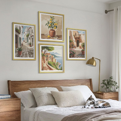 Multi-piece wall decor set Streets, houses, plants, pots