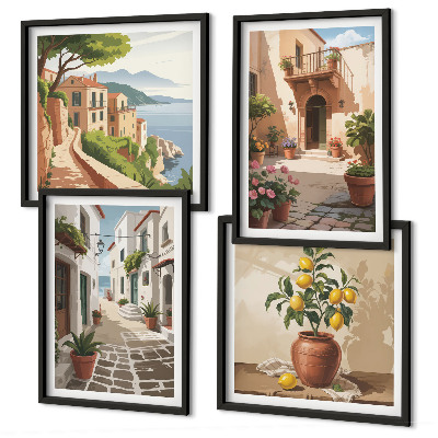 Multi-piece wall decor set Streets, houses, plants, pots