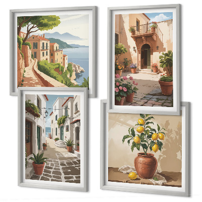 Multi-piece wall decor set Streets, houses, plants, pots