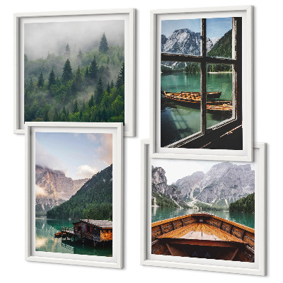 Wall art set Mountain lake Łódź cottages