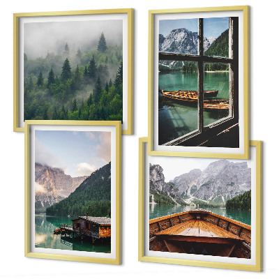 Wall art set Mountain lake Łódź cottages