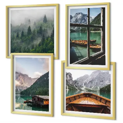 Mountain lake and cottages wall art set set of wall art prints featuring a mountain lake and cottages