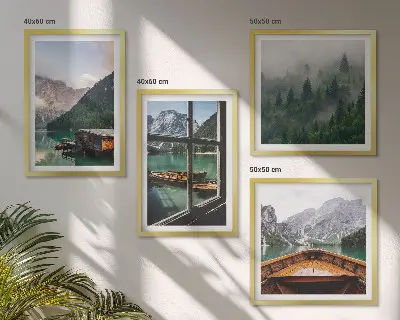 Mountain lake and cottages wall art set set of wall art prints featuring a mountain lake and cottages