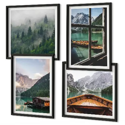 Mountain lake and cottages wall art set set of wall art prints featuring a mountain lake and cottages