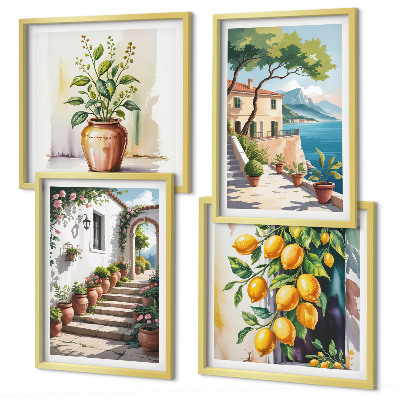 Wall art set Lemon seaside flowers