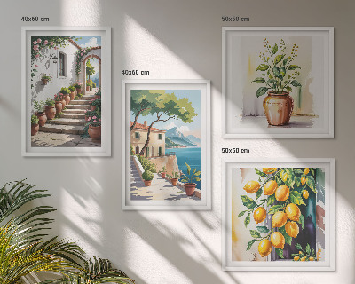 Wall art set Lemon seaside flowers