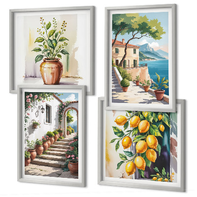 Wall art set Lemon seaside flowers