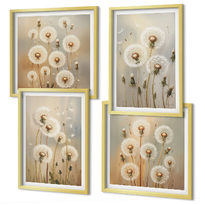 Set of 4 wall art pieces White dandelions on a light background