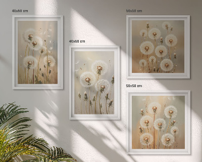 Set of 4 wall art pieces White dandelions on a light background