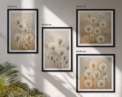 Set of 4 wall art pieces White dandelions on a light background