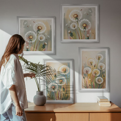 Wall art set Dandelion flowers pastel grasses