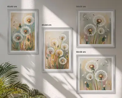 Wall art set dandelion flowers and pastel grasses