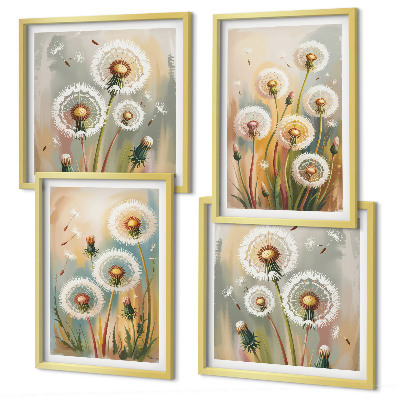 Wall art set Dandelion flowers pastel grasses