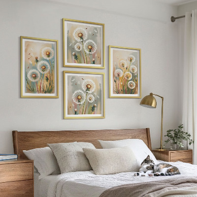 Wall art set Dandelion flowers pastel grasses