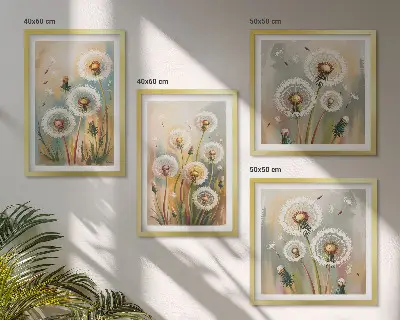 Wall art set dandelion flowers and pastel grasses