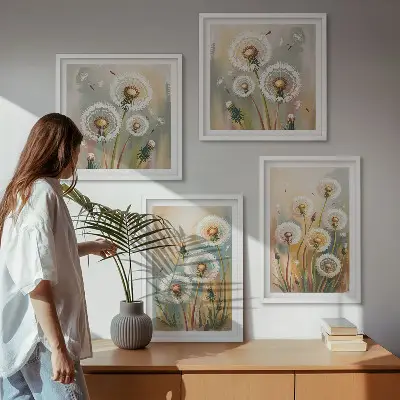 Wall art set dandelion flowers and pastel grasses