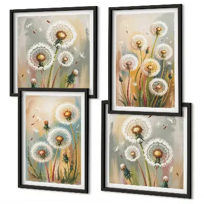 Wall art set dandelion flowers and pastel grasses