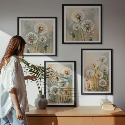 Wall art set dandelion flowers and pastel grasses