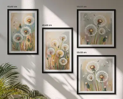 Wall art set dandelion flowers and pastel grasses