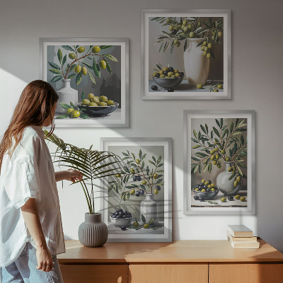 Wall art set Olives in ceramic gray