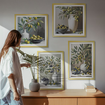 Wall art set Olives in ceramic gray