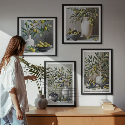 Wall art set Olives in ceramic gray