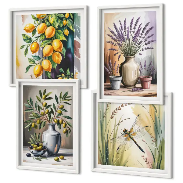 Olive flowers in vases nature wall art set of 4 pieces