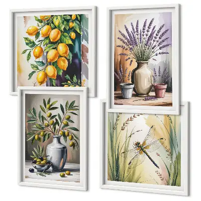 Olive flowers in vases nature wall art set of 4 pieces