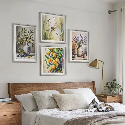 Olive flowers in vases nature wall art set of 4 pieces