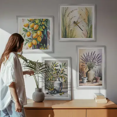 Olive flowers in vases nature wall art set of 4 pieces