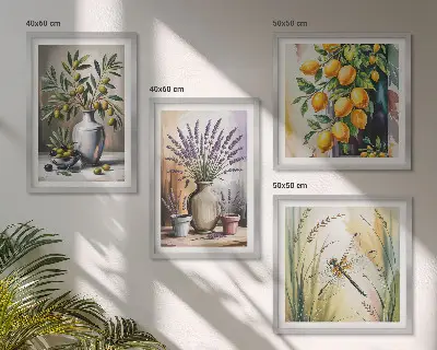 Olive flowers in vases nature wall art set of 4 pieces