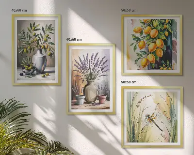 Olive flowers in vases nature wall art set of 4 pieces