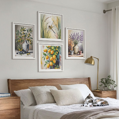 Set of 4 wall art pieces Olive flowers in vases nature
