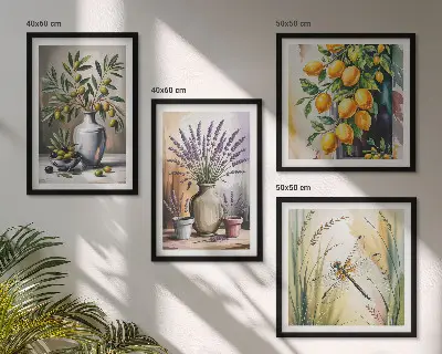 Olive flowers in vases nature wall art set of 4 pieces