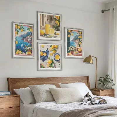 Multi-piece wall decor set sea window displaying Italian lemons