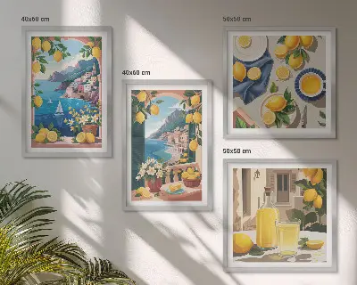 Multi-piece wall decor set sea window displaying Italian lemons