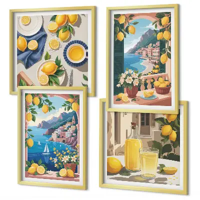 Multi-piece wall decor set sea window displaying Italian lemons
