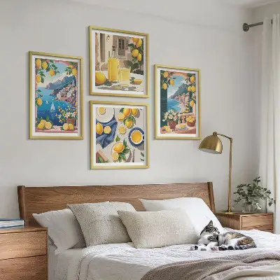 Multi-piece wall decor set sea window displaying Italian lemons