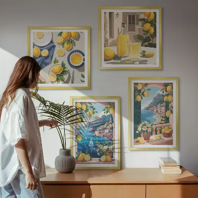 Multi-piece wall decor set sea window displaying Italian lemons