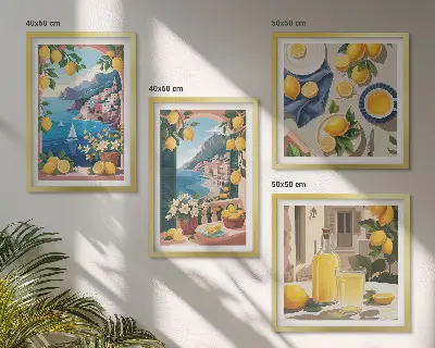 Multi-piece wall decor set sea window displaying Italian lemons