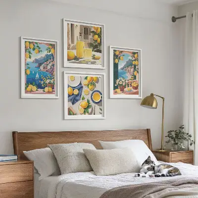 Multi-piece wall decor set sea window displaying Italian lemons