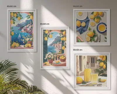Multi-piece wall decor set sea window displaying Italian lemons