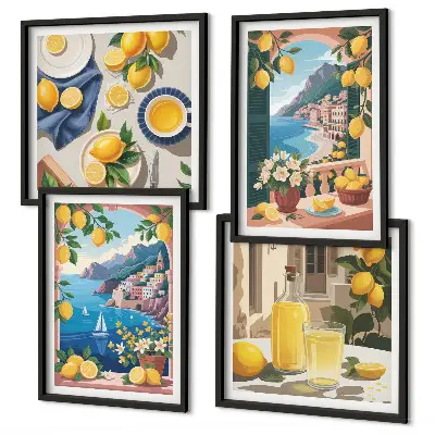 Multi-piece wall decor set sea window displaying Italian lemons