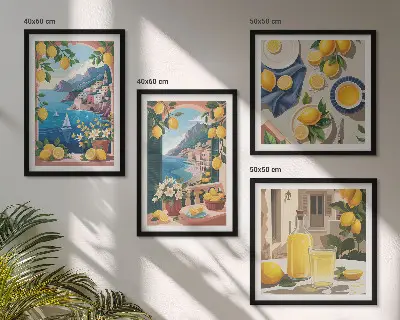 Multi-piece wall decor set sea window displaying Italian lemons