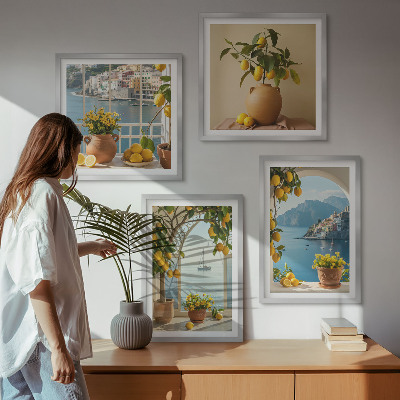 Set of 4 wall art pieces Sea town lemons flowers