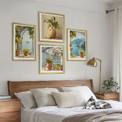 Set of 4 wall art pieces Sea town lemons flowers